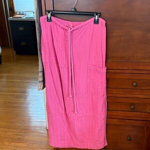 Free People Bright Pink Drawstring Pocket Midi Skirt